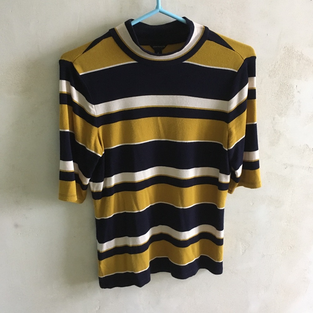 Retro stripe Ann Taylor mock neck tee sz S - Picture 9 of 12